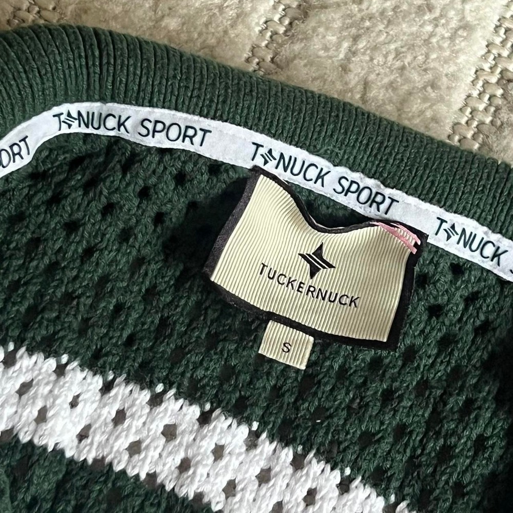 TUCKERNUCK Tnuck Sports White and Green Mesh Fischer Sweater size small Sports - Picture 3 of 8